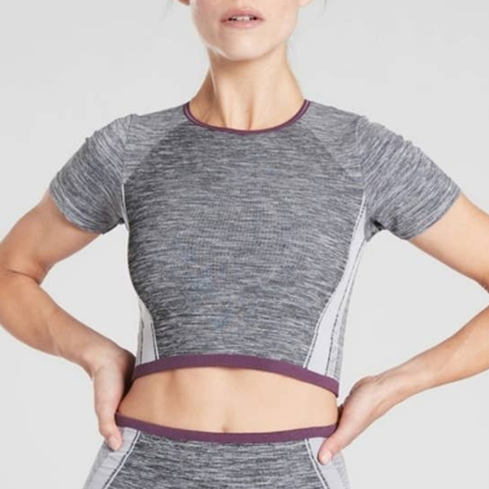 NWT ATHLETA Impact Crop Top Compression Workout Tee New XS Gray